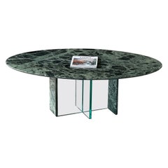 Green Marble Oval Coffee Table with Marble and Glass Base