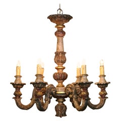Antique 19th Century French Napoleon III Carved Polychrome Painted Six-Light Chandelier