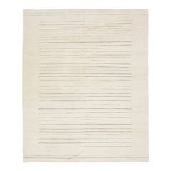 Modern Moroccan Style Ivory Wool Rug with Stripe Design