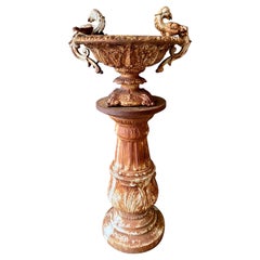 Weathered Cast Iron Urn and Pedestal