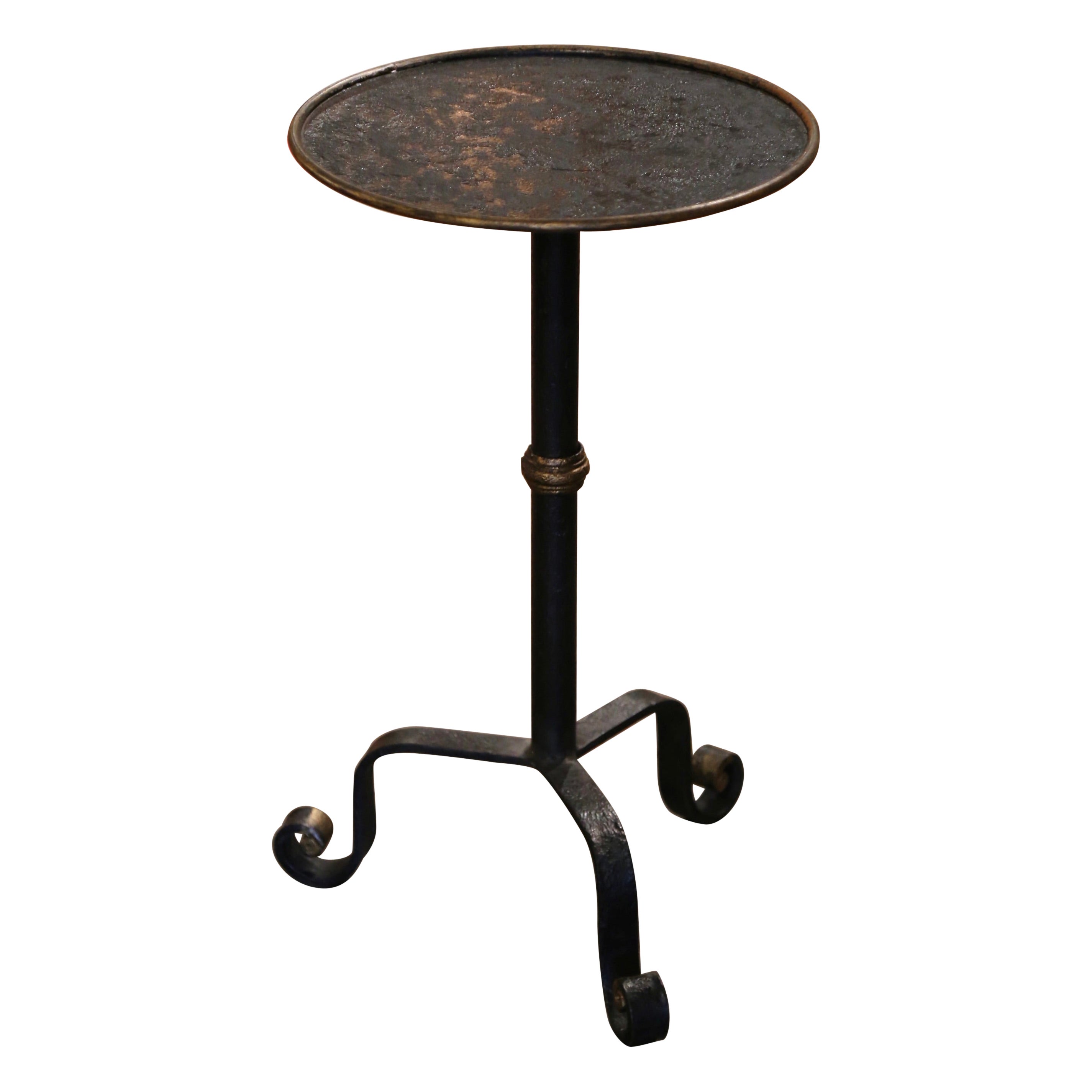 19th Century French Style Painted and Gilt Iron Pedestal Martini Side Table For Sale