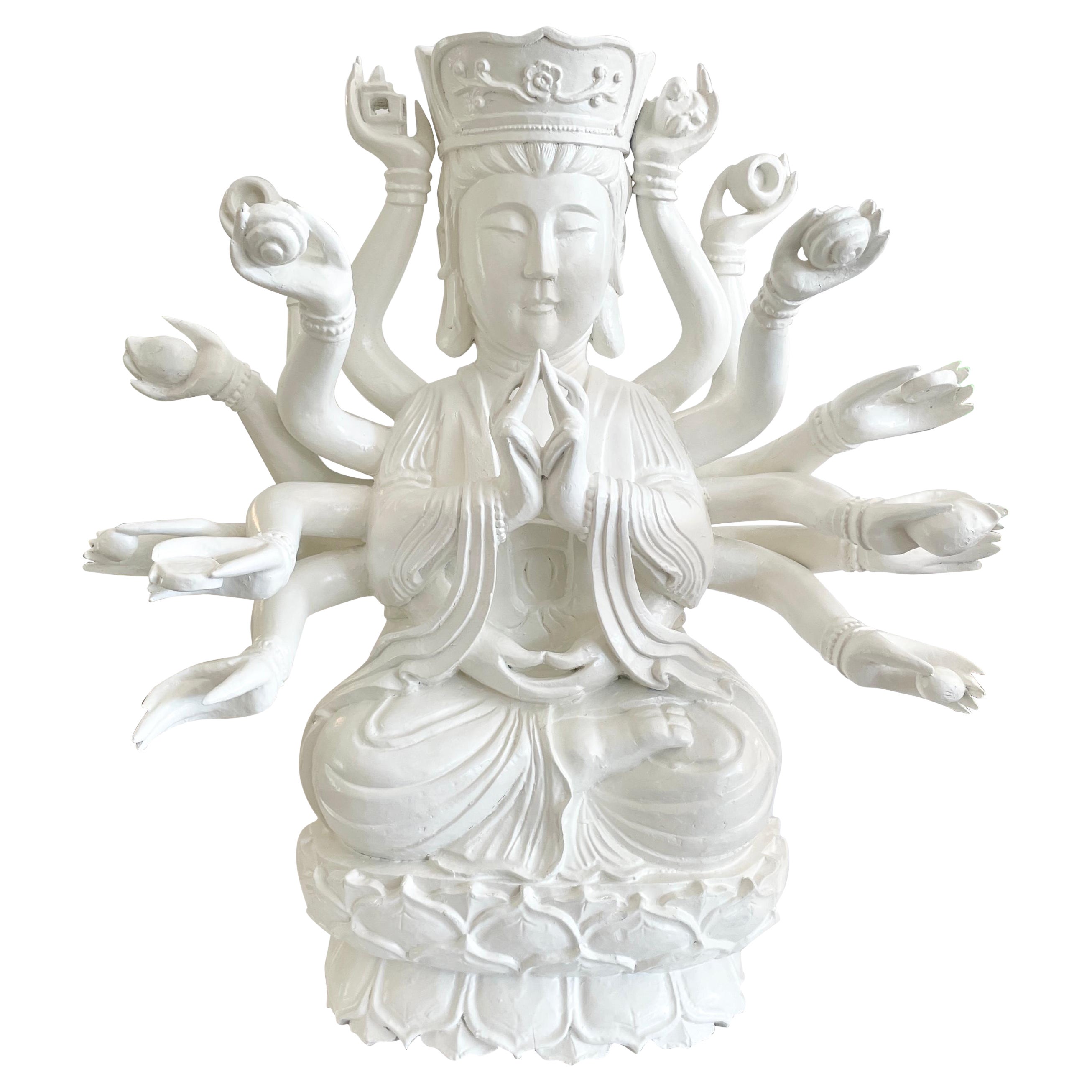White Lacquered Wood Tibetan Buddha