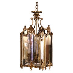 19th Century French Napoleon III Bronze Dore & Beveled Glass Four-Light Lantern