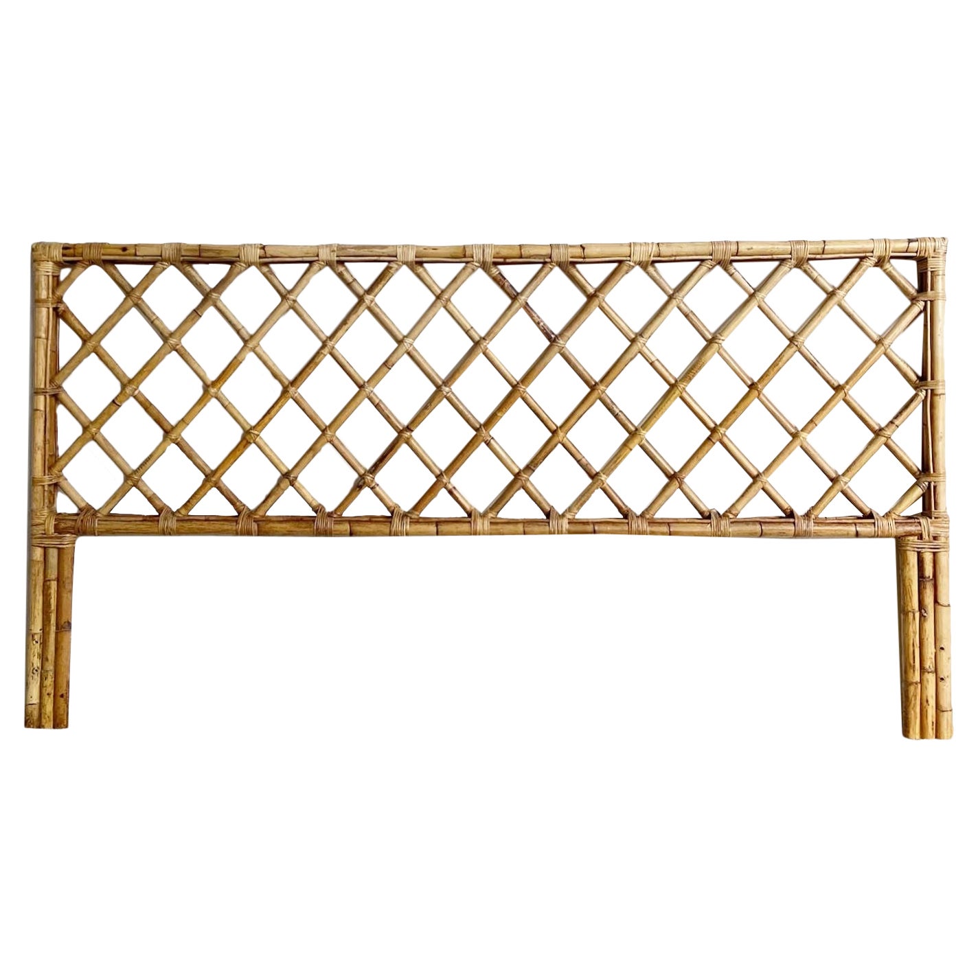 Tortoise Bamboo or Burnt Bamboo Cane and Rattan Full Size Headboard at