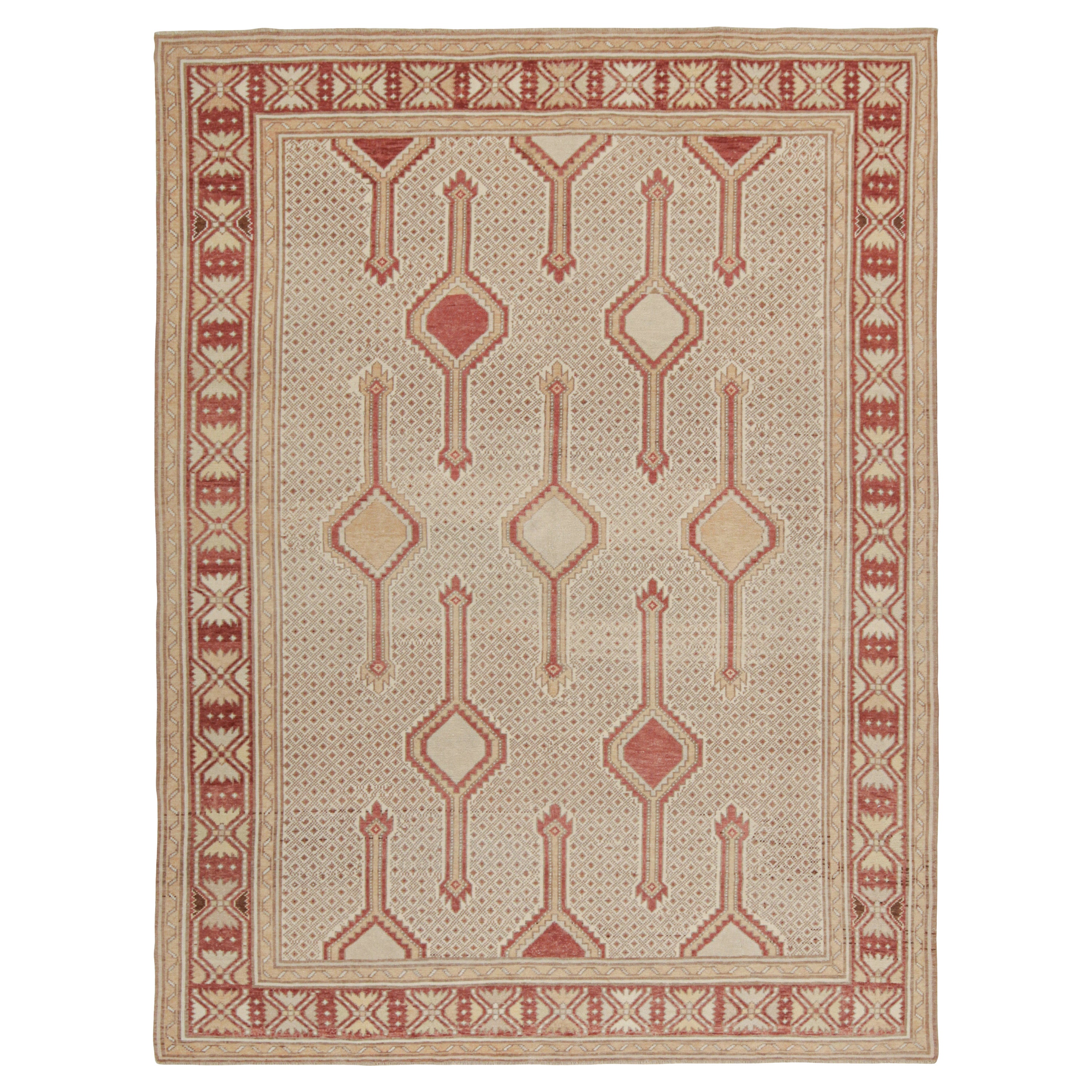 Vintage Persian Rug in Beige-Brown and Red Geometric Patterns