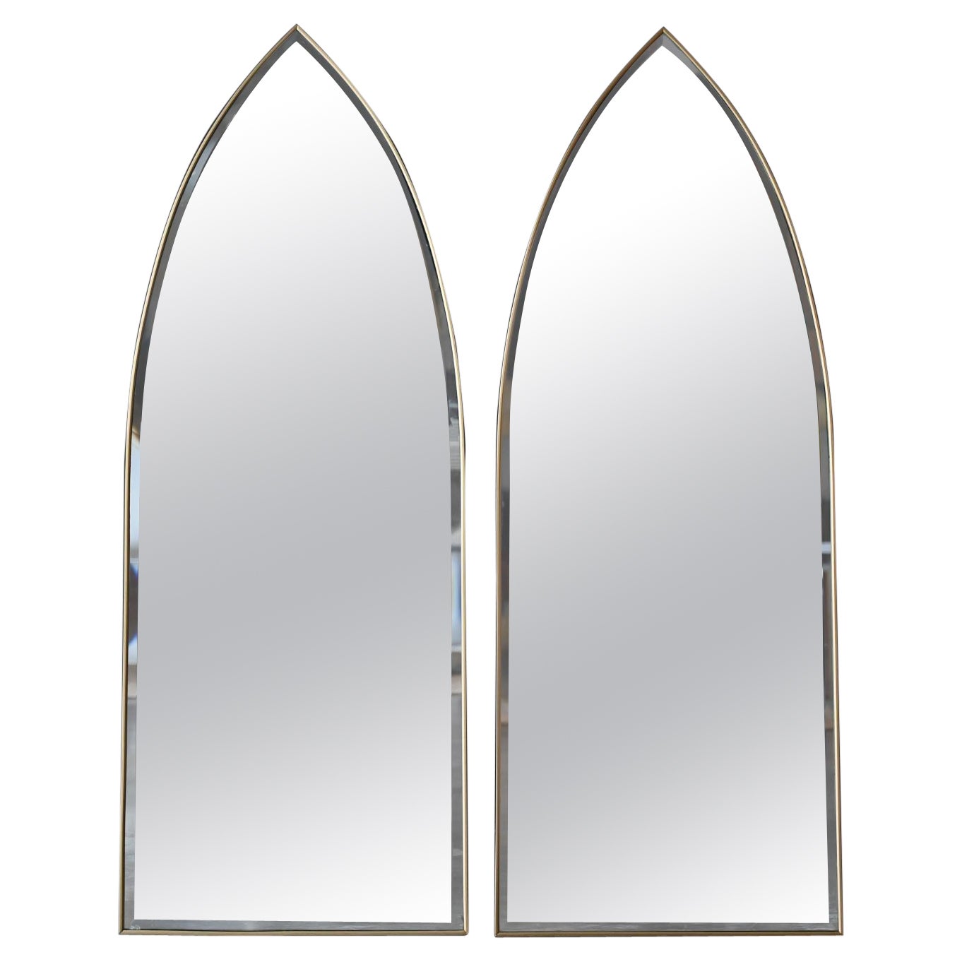 Pair of Vintage Brass Cathedral Mirrors, ca. 1960 For Sale