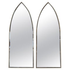 Pair of Vintage Brass Cathedral Mirrors, ca. 1960