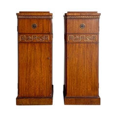 Antique Art Deco Walnut and Burlwood Pedestal Cabinets, a Pair