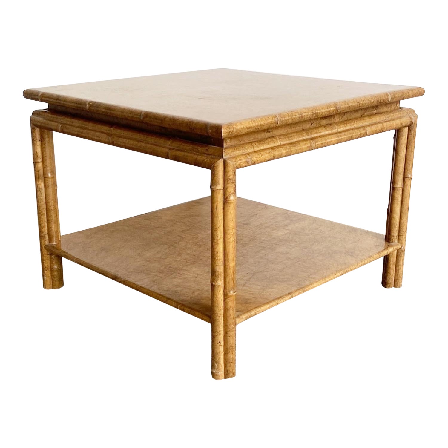 Boho Chic Faux Bamboo Square Top Coffee Table For Sale