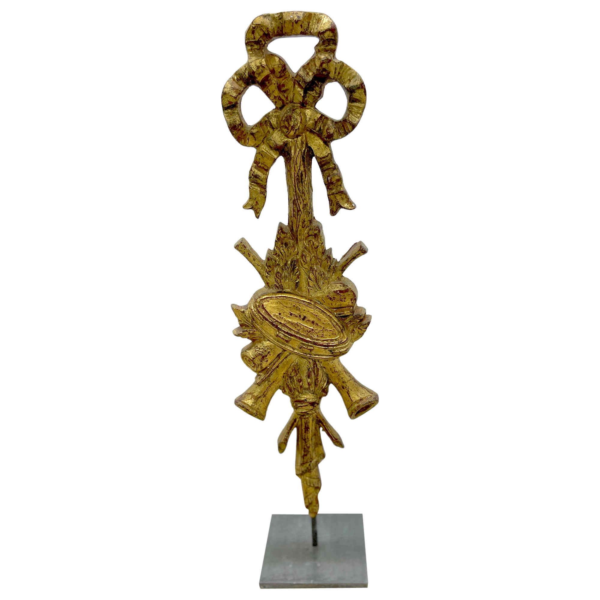 Italian Neoclassical Carved Giltwood Iron Mounted Applique/Trophy of Music For Sale