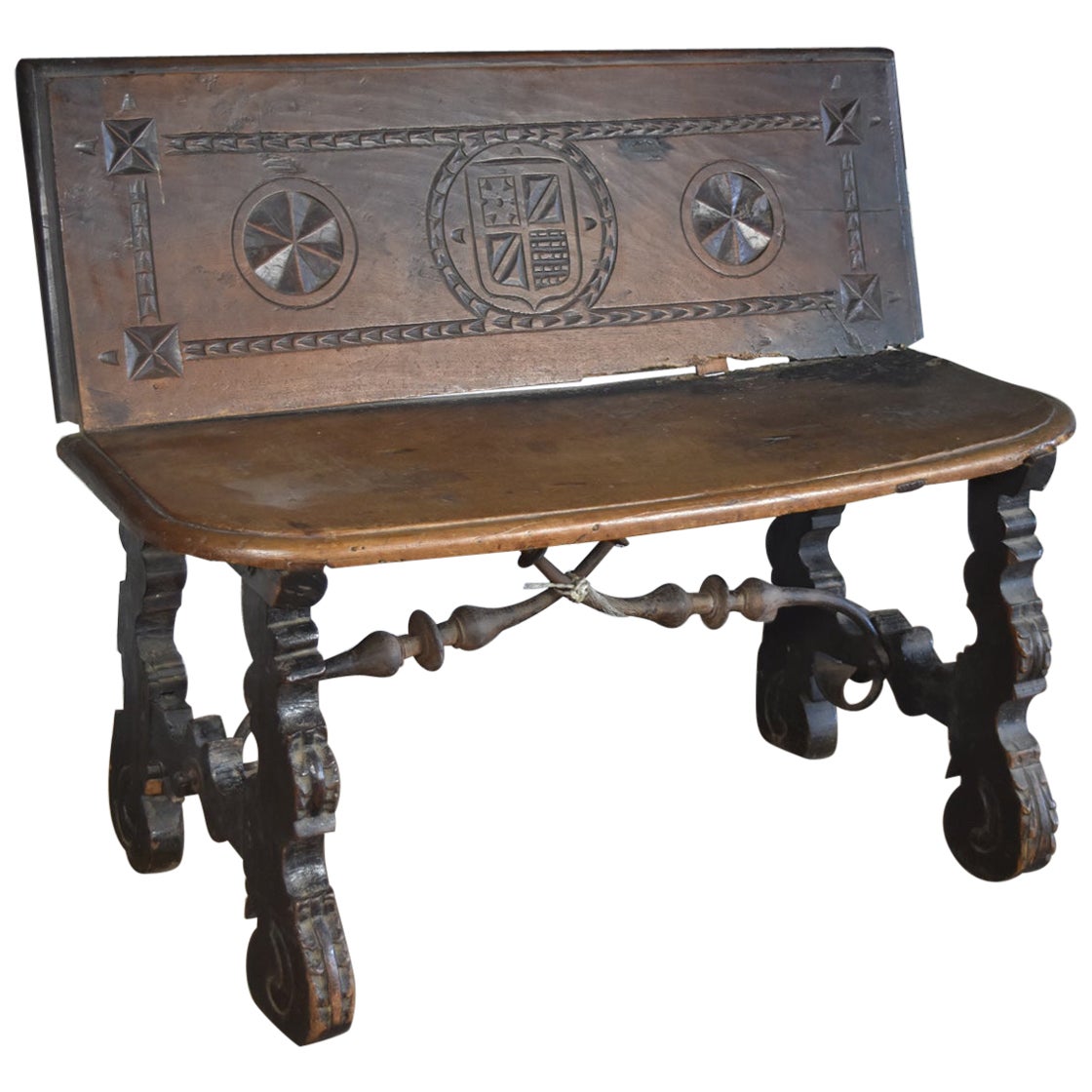 17th Century Rustic Spanish Baroque Walnut Bench / Settee For Sale