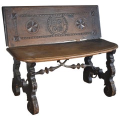 Banc / banquette baroque espagnol rustique du 17ème siècle en noyer