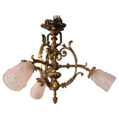 Late 19C French Aesthetic Movement Gilt Bronze Chandelier