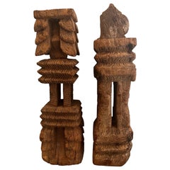Pair of 19th Century Carved Wooden Candle Sticks from Burma