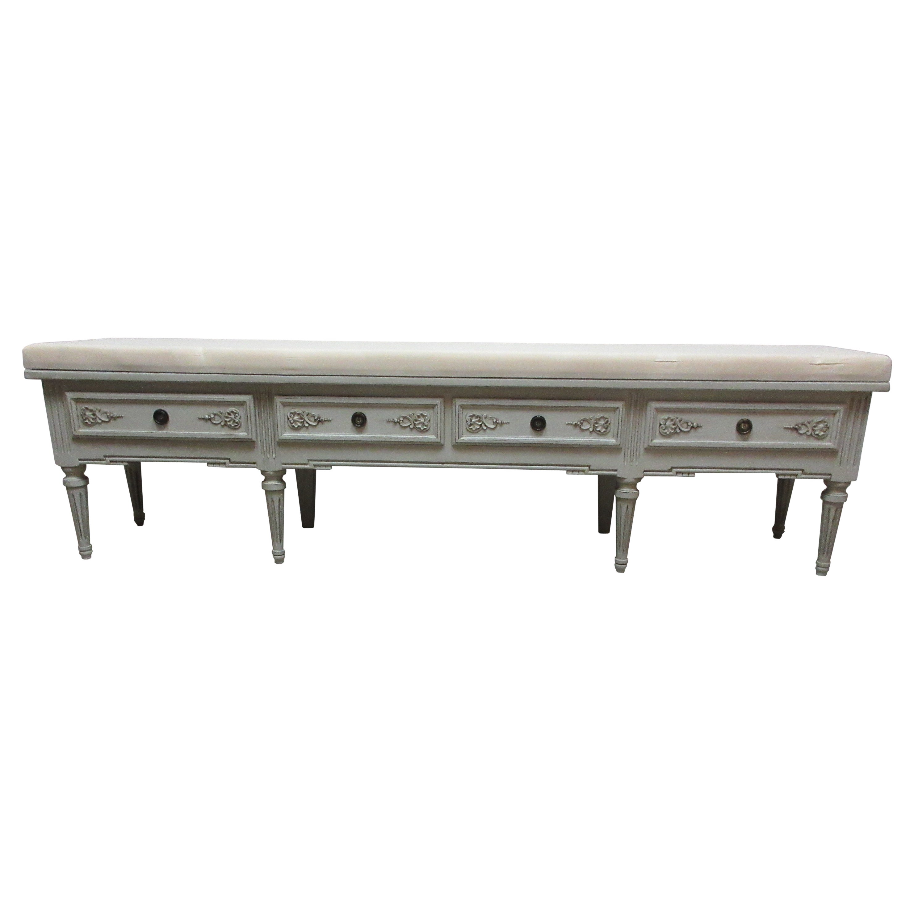 Swedish Gustavian Style 4 Drawer Bench For Sale