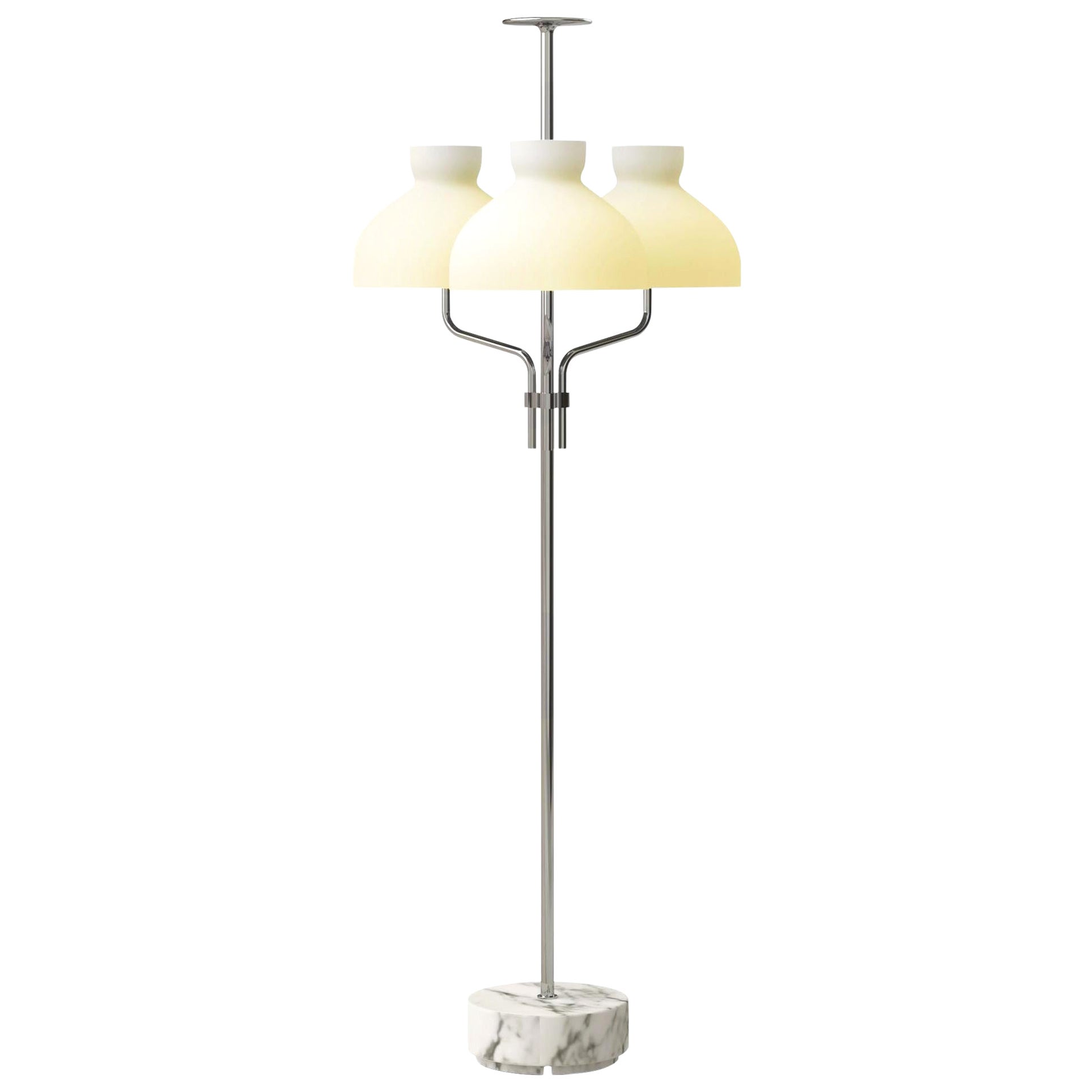 Ignazio Gardella 'Arenzano Tre Fiamme' Floor Lamp in White Marble and Chrome