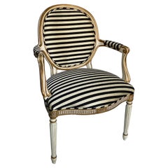 Midcentury French Louis XVI Style Gilt Painted Striped Armchair