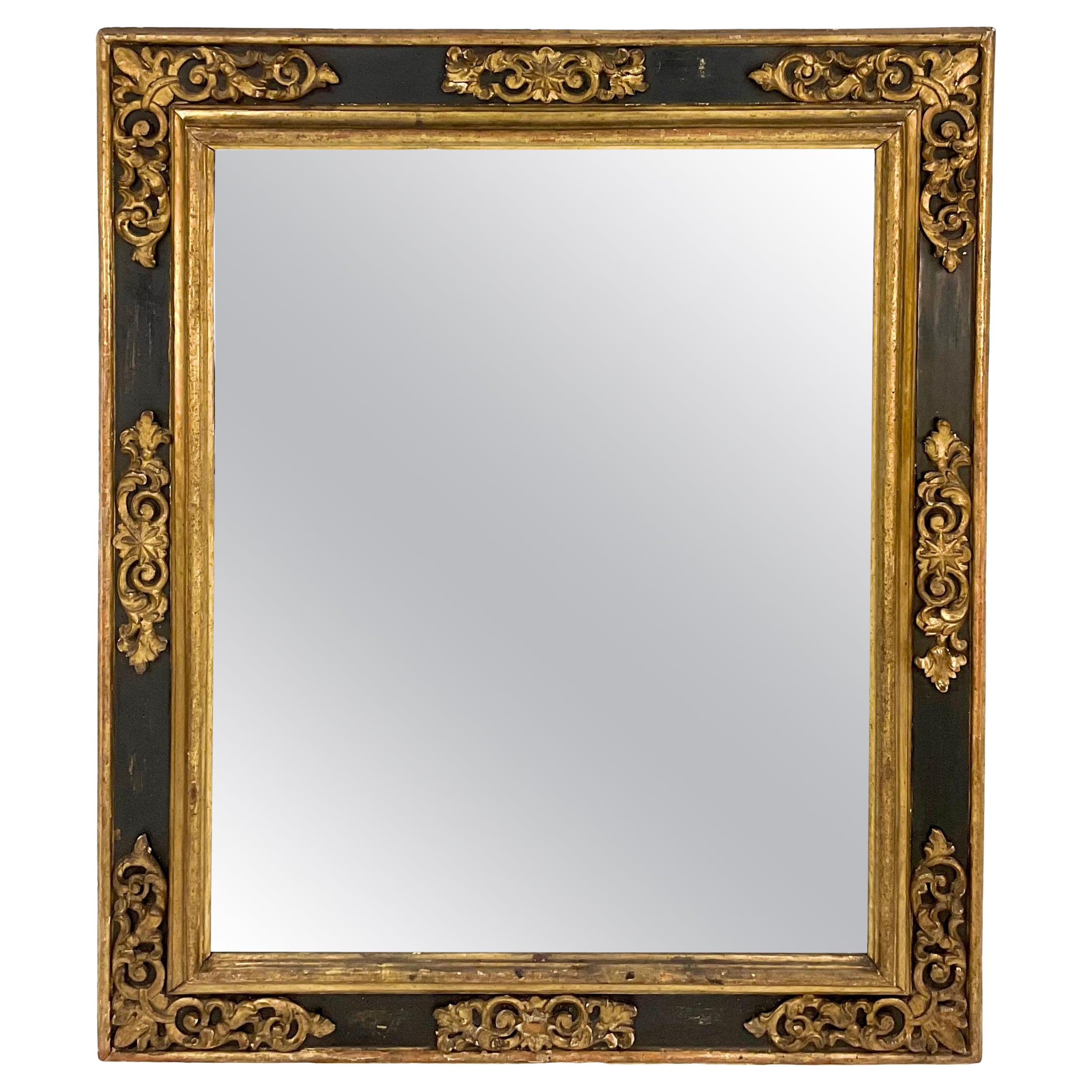 17th Century Italian Painted and Giltwood Frame with Mirror