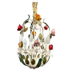 Vintage Mid-20th Century French Rose Tole Chandelier