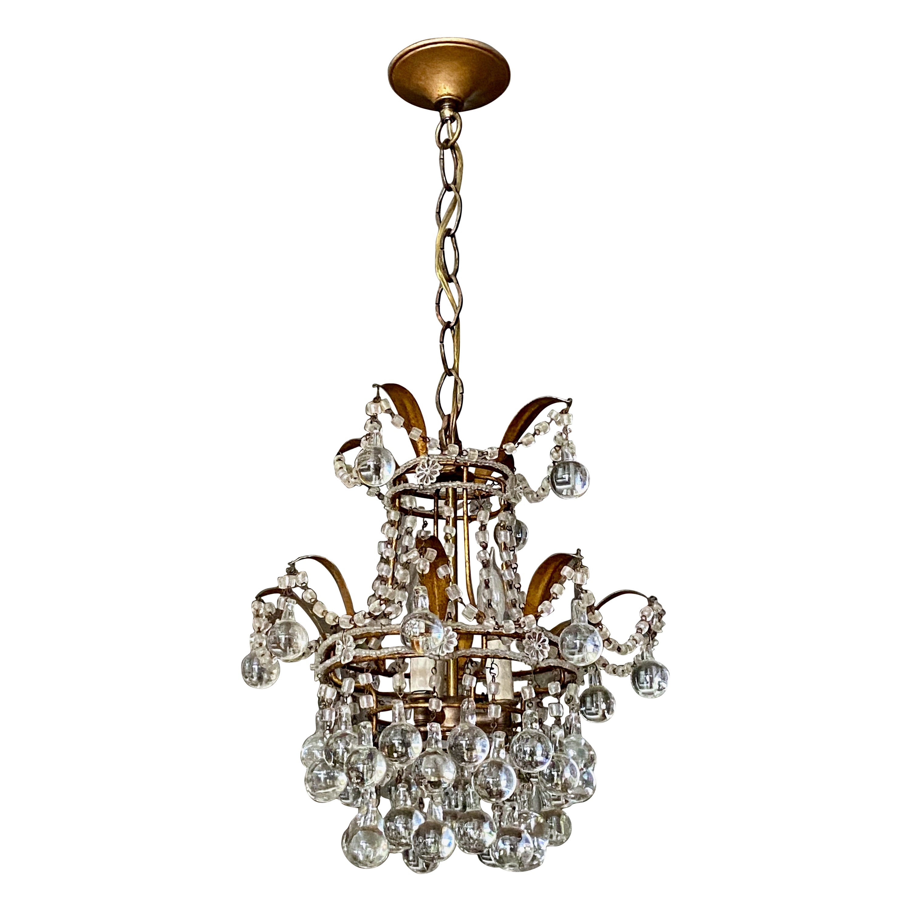 Petite Italian Beaded Murano Drops Tole Chandelier For Sale