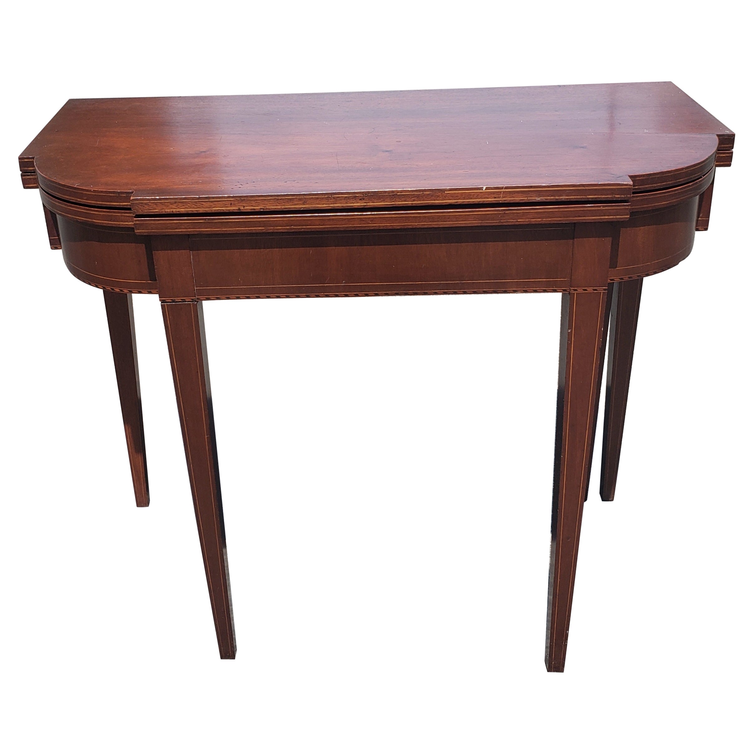 1920s Mahogany and Satinwood Inlaid Federal Style Fold-Top Console or Card Table For Sale