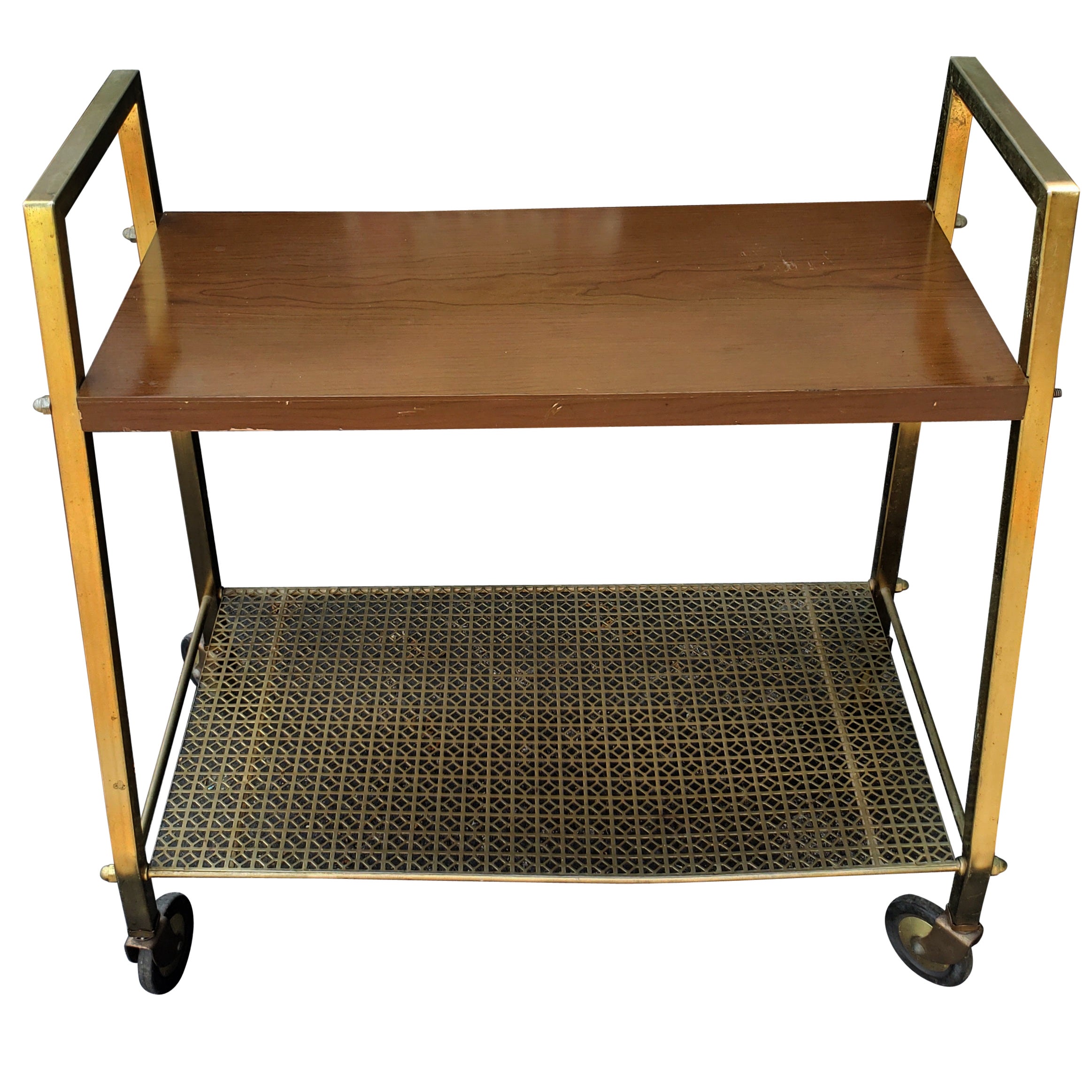 Midcentury Brass and Formica Rolling Cart For Sale
