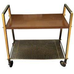 Vintage Midcentury Brass and Formica Rolling Cart