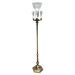 Mid-20th Century Stiffel Brass 4-Way Torchiere Milk Glass Floor Lamp