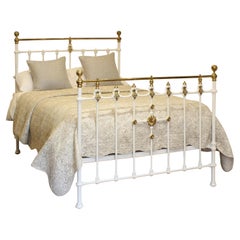 Antique Double Brass and Iron Bed in White, MD140