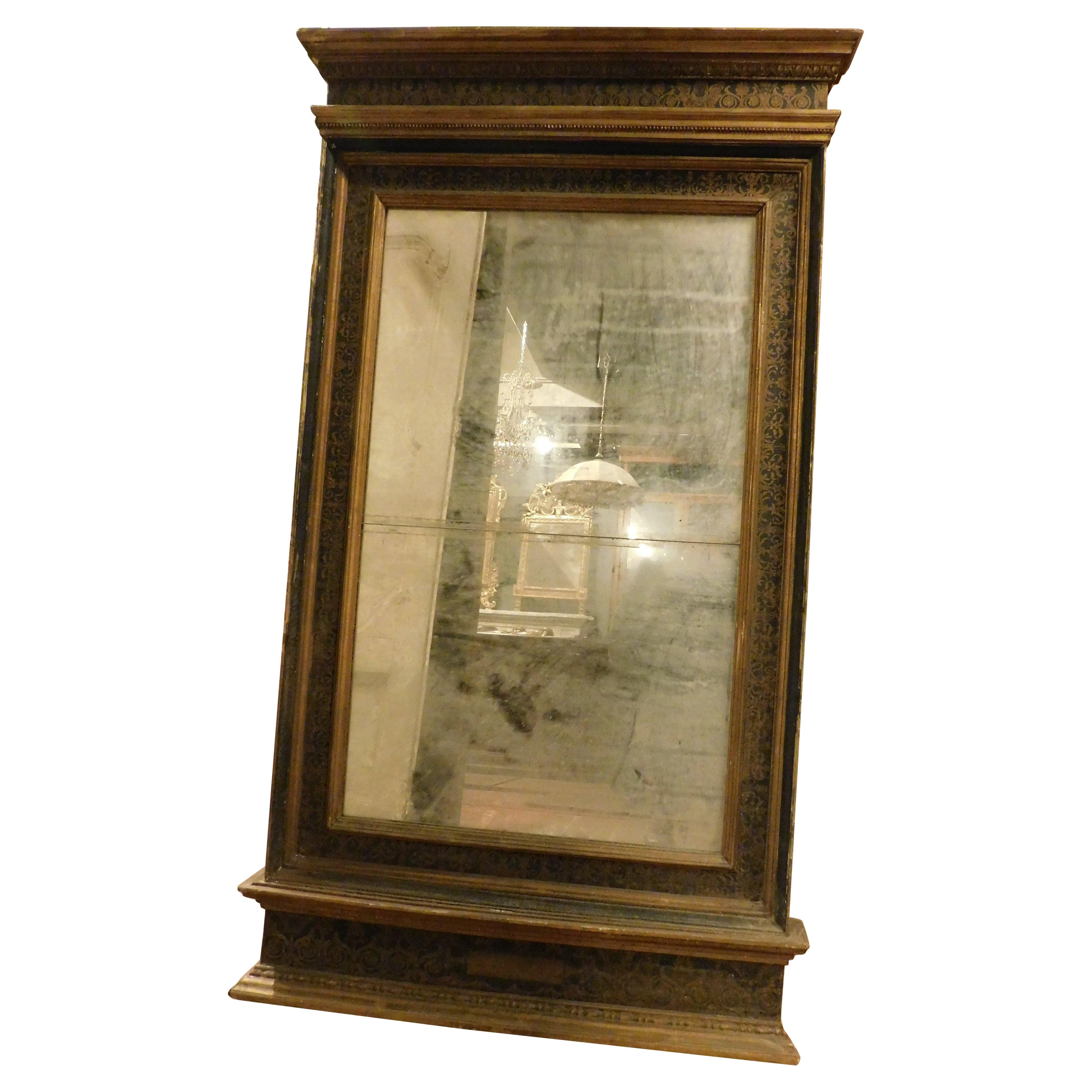 Miroir ancien laqué et doré, du 19ème siècle, de Florence