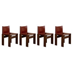 Afra & Tobia Scarpa "Monk" Chairs for Molteni, Red Leather, 1974, Set of 4