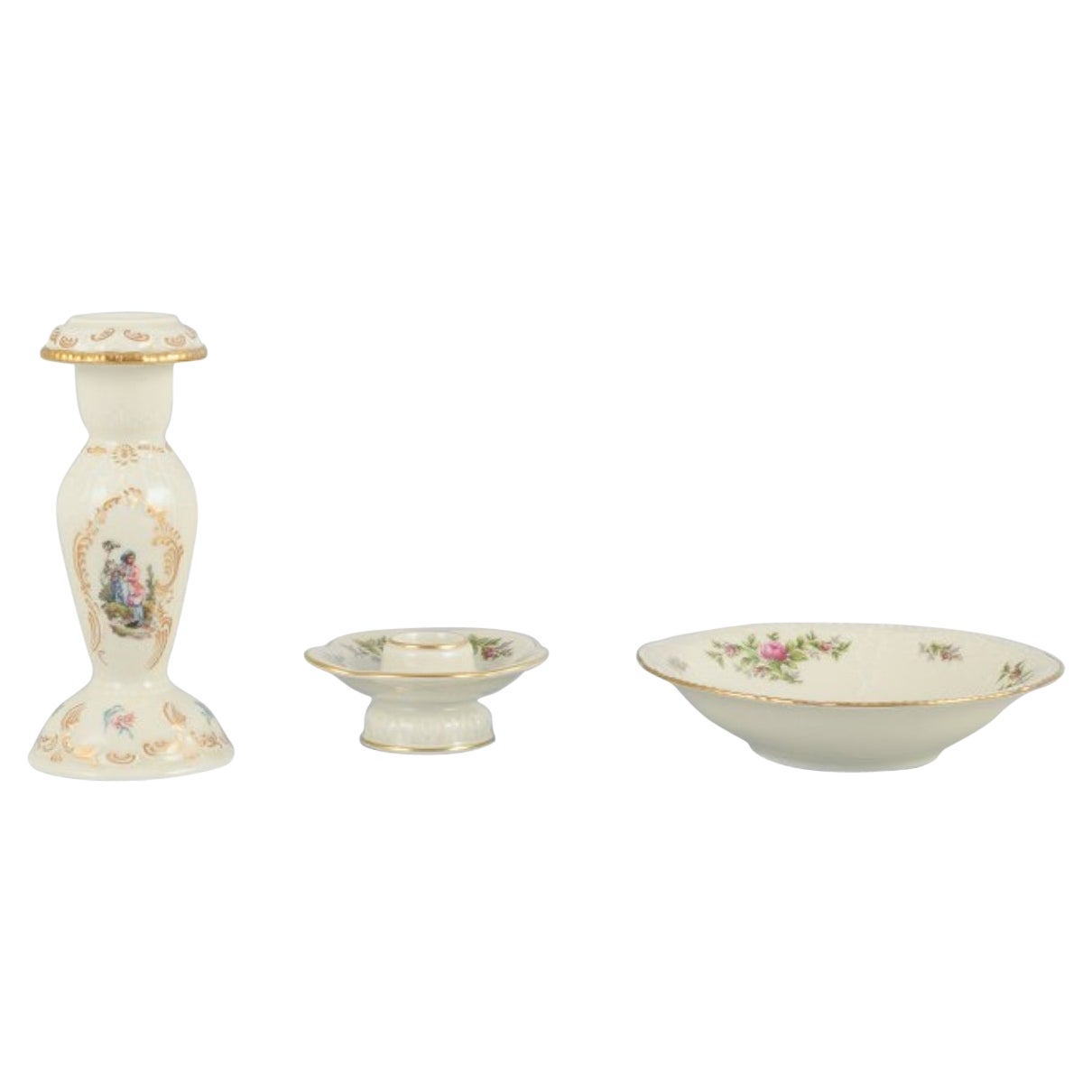 Rosenthal, Germany, "Sanssouci", Two Candlesticks and a Small Bowl in Porcelain For Sale