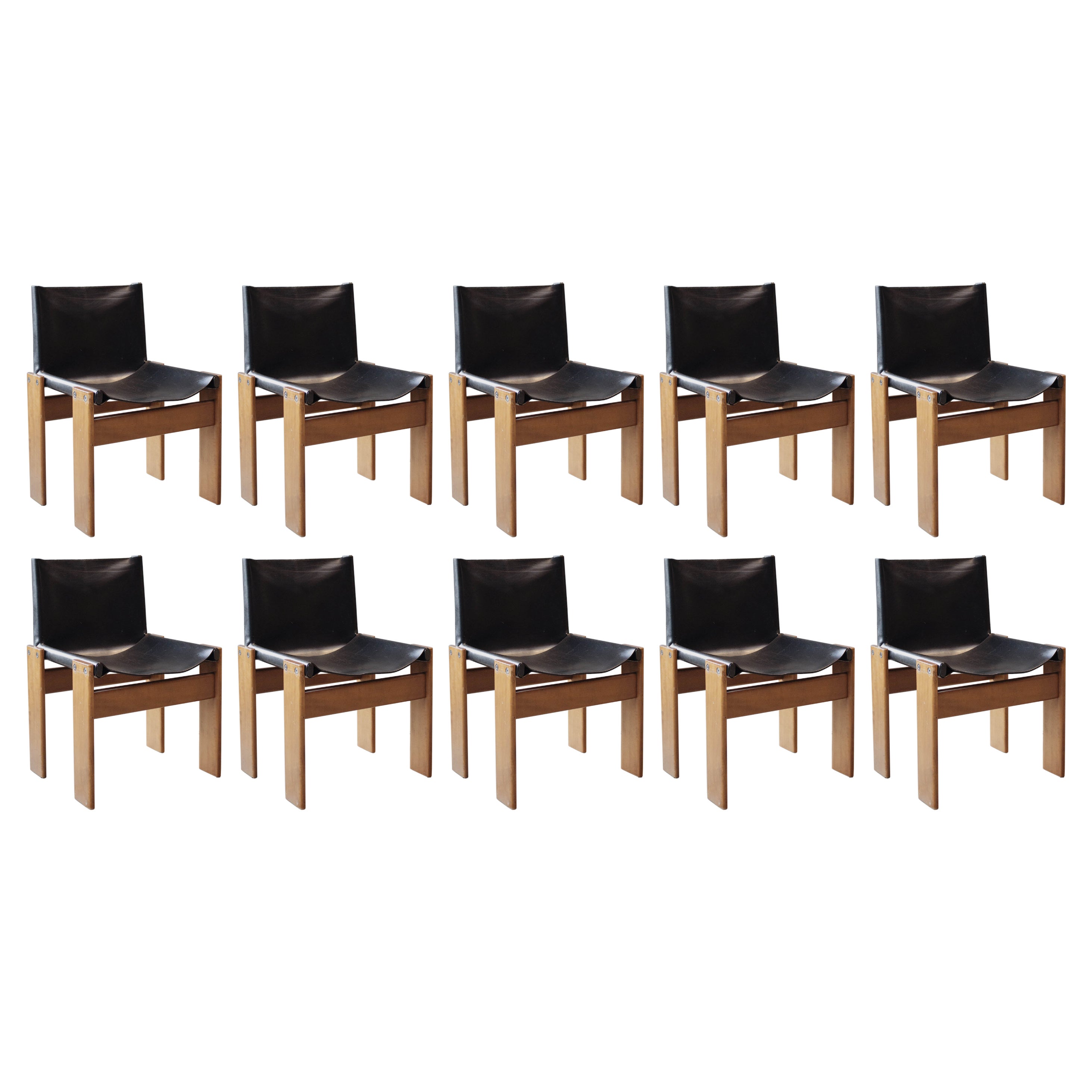 Afra & Tobia Scarpa "Monk" Dining Chairs for Molteni, 1974, Set of 10 For Sale