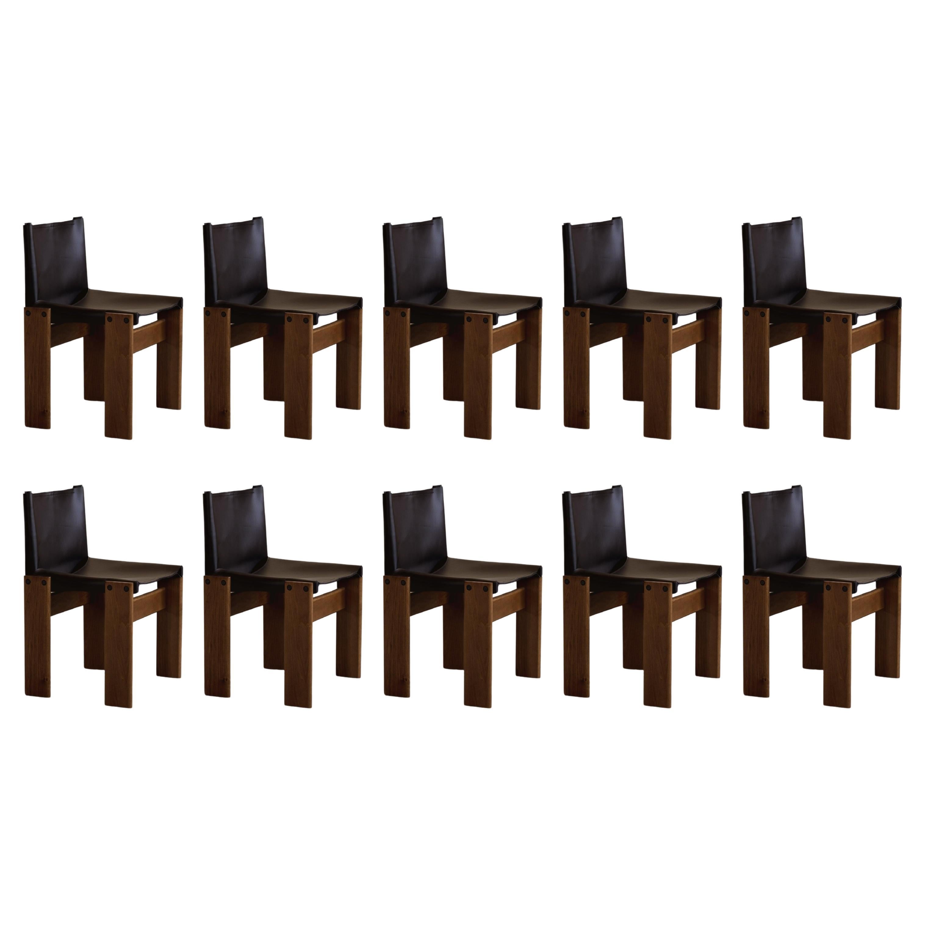 Afra & Tobia Scarpa "Monk" Chairs for Molteni, Black Leather, 1974, Set of 10