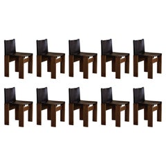 Afra & Tobia Scarpa "Monk" Chairs for Molteni, Black Leather, 1974, Set of 10