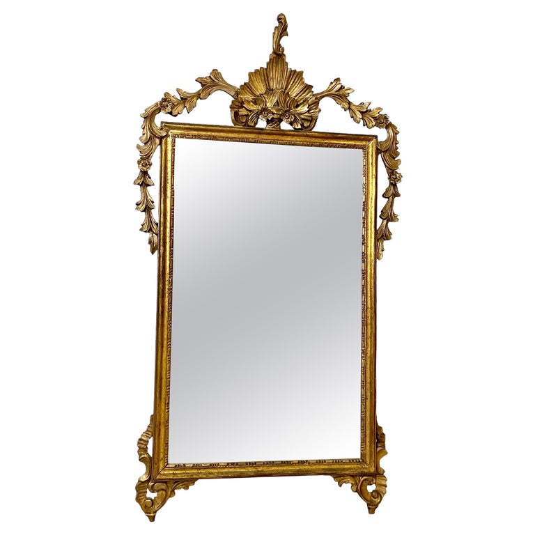 19th Century Giltwood Mantle Mirror with Ornate Crest For Sale at 1stDibs