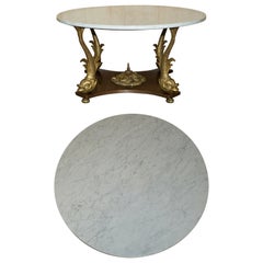 Very Fine 19th Century Gilt Brass Dolphin Italian Carrara Marble Coffee Table