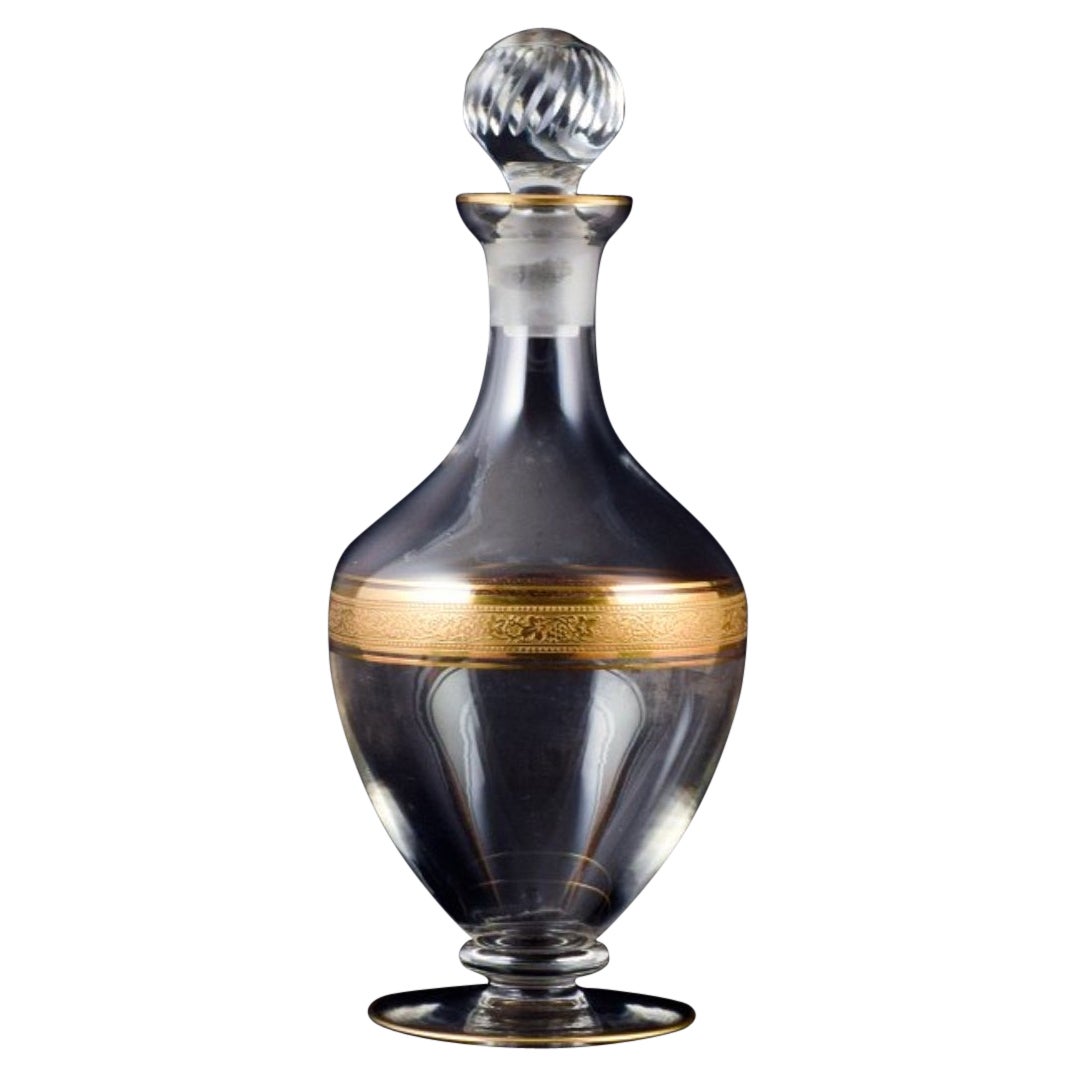Rimpler Kristall, Zwiesel, Germany, Mouth-Blown Glass Decanter with Gold Rim For Sale