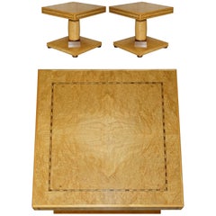 Used Pair of Original Andrew Varah Burr Walnut Satinwood & Oak Large Side End Tables