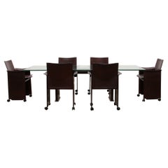 Tito Agnoli for Matteo Grassi Leather Dining Table and Six Chairs