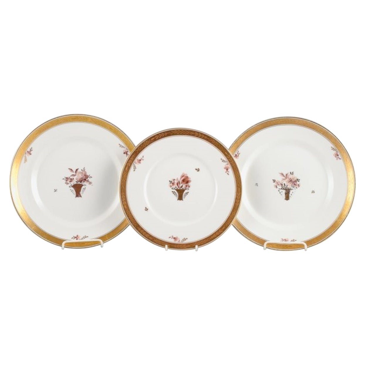 Royal Copenhagen, Gold Basket, Two Dinner Plates and One Lunch Plate
