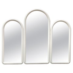 Retro Ivory Lacquered Wood Tri-Fold Vanity Mirror