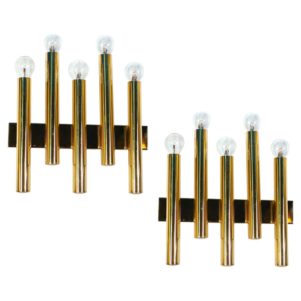 Pair of Modern Brass Sconces Attributed to Gio Ponti 1970 For Sale