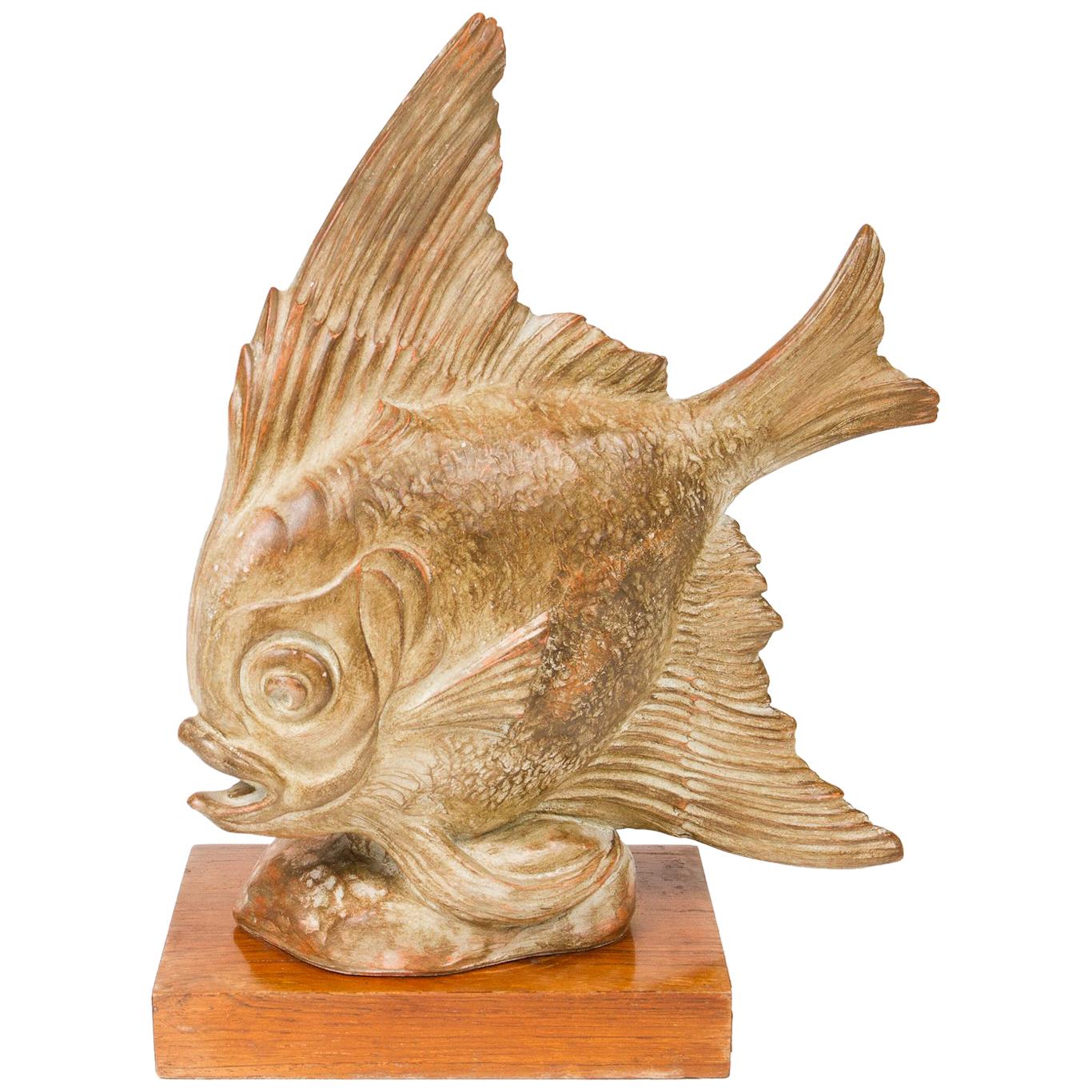 Terracotta Art Deco Figurine of a Fish by R. Rodes