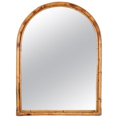 Midcentury Italian Arch Mirror with Double Bamboo and Rattan Frame, Italy, 1970s