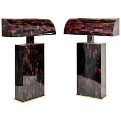 Karl Springer Pair of Tortoise Style Penshell Table Lamps