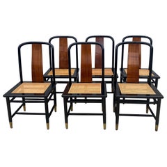 Vintage Set of 6 Henredon Scene III Lacquer and Burl Dining Chairs