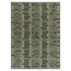 Rug & Kilim’s Scandinavian Style Kilim in Green & White Geometric Pattern