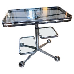 Retro 1970s Space Age Steel and Smoked Glass Rectangular Italian Bar Cart by Allegri