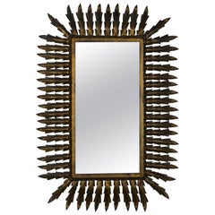 Spanish Gilt Metal Rectangular Sunburst Mirror